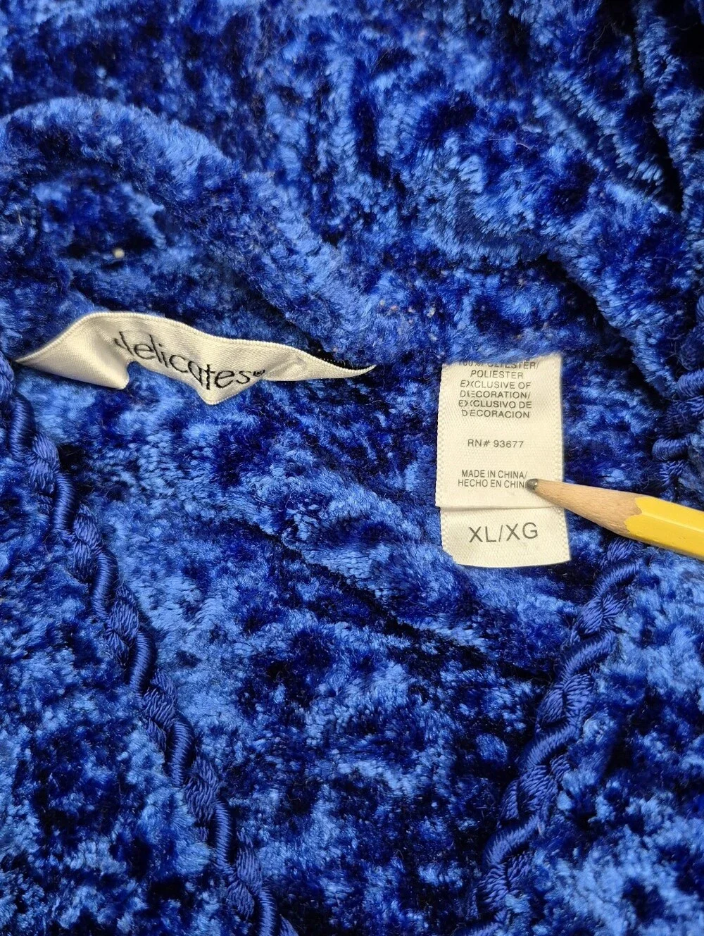 Delicates Cobalt Blue Crushed Velvet Popcorn Robe XL/XG Long Luxury Cozy